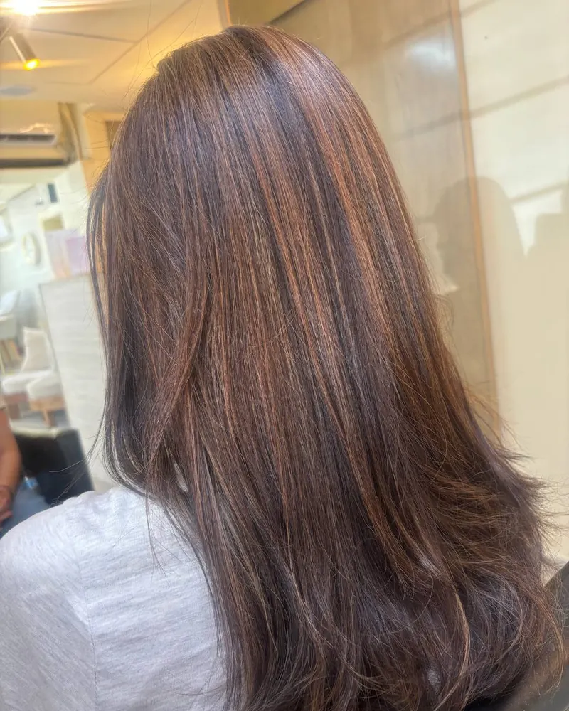 Castaño cobrizo con acabado liso y brillo, salón de belleza en Providencia